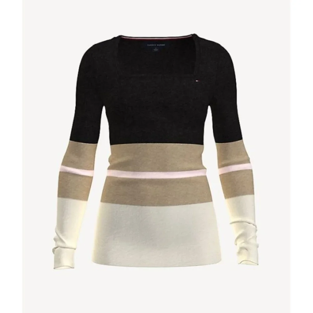 NWT Tommy Hilfiger Essential Stripe Square Neck Sweater In Black Size S - Picture 1 of 6